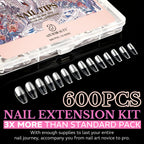 Medium almond nail tips in soft gel, 600 pieces in a clear kit. Verified by CuratCart for quality and trust.