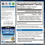 Magnesium Complex Supplement 8 Elemental 1000mg with Glycinate,Citrate for Muscle, Recovery, Stress, Energy, Bone Health, Vegan Non-GMO 180 Capsules, Magnesium Supplement for Women, Men, 2 Bottle