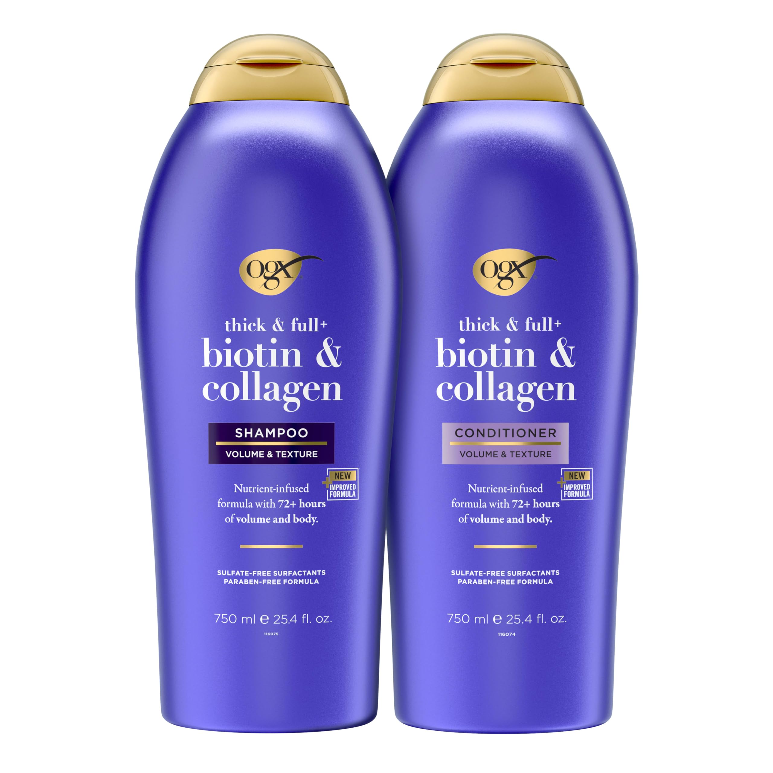 OGX Thick & Full + Biotin & Collagen Shampoo & Conditioner, 2 x 13 fl. oz | Shampoo & Conditioner Set, For Fine & Thinning Hair, Gives Volume & Body, Sulfate-Free, Nutrient-Infused, With Vitamin B7