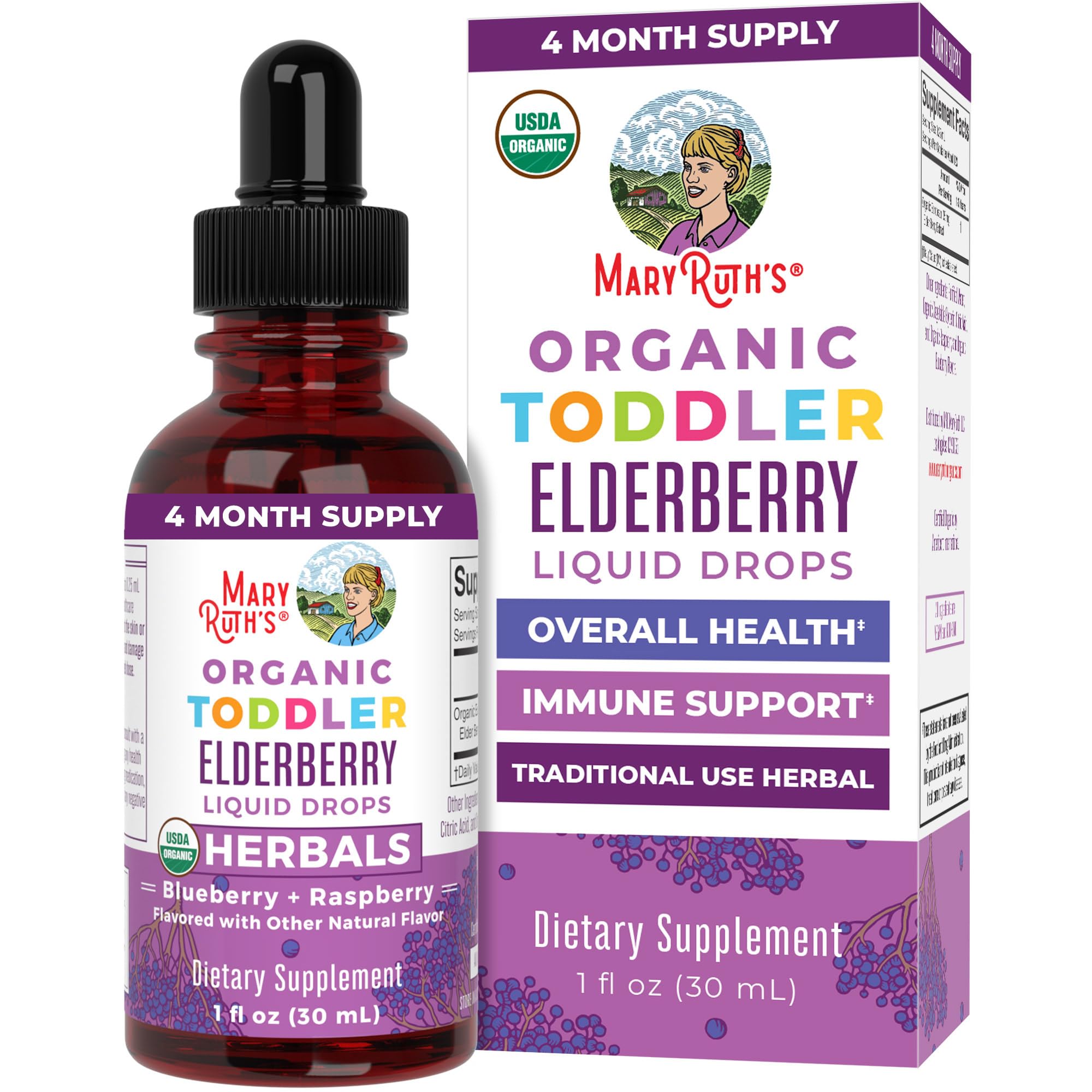MARYRUTH'S Organic Elderberry Liquid Drops for Adults & Kids, Immunity, 1oz | 150mg Elderberry Extract, Sugar Free, Vegan, Non-GMO