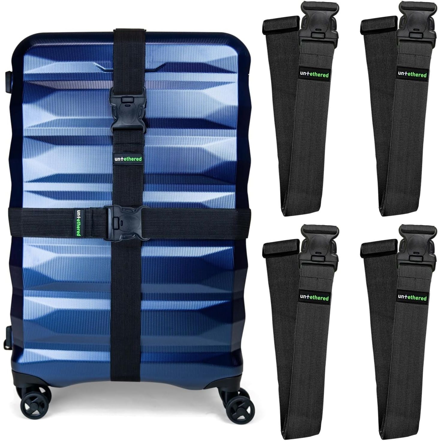 Buy now Untethered Luggage Straps | TSA-Approved Suitcase Belts with Heavy-Duty Buckles. Secure Adjustable Travel Accessories for Checked Bags. 4-Pack Black Straps at indiglob india