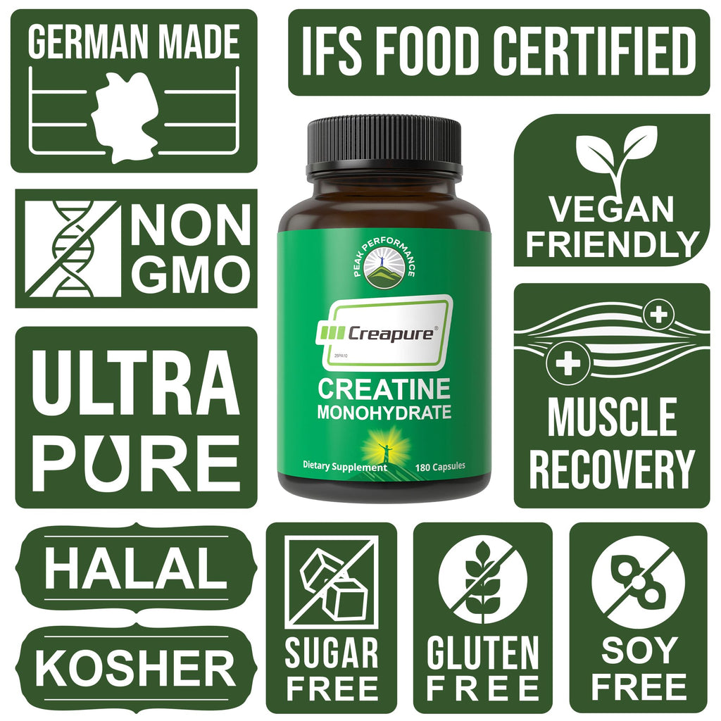 Creapure Creatine Monohydrate 180 Capsules High Purity German Made Creatine