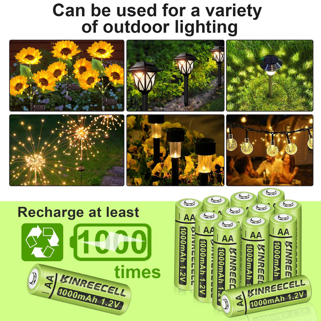 Rechargeable Solar AA 1000mAh Batteries for Outdoor Solar Lights