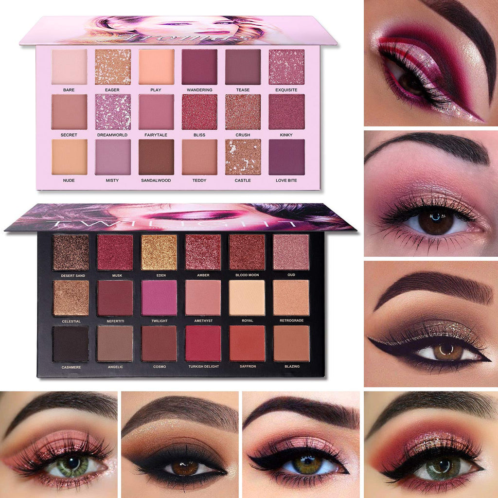 UCANBE 2Pcs Twilight Dusk & Aromas Nude Eyeshadow Palette Makeup Set, Matte Shimmer Glitter Pressed Pearl All Highly Pigmented Blending Powder, Natural Velvet Texture Eye Shadow Kit