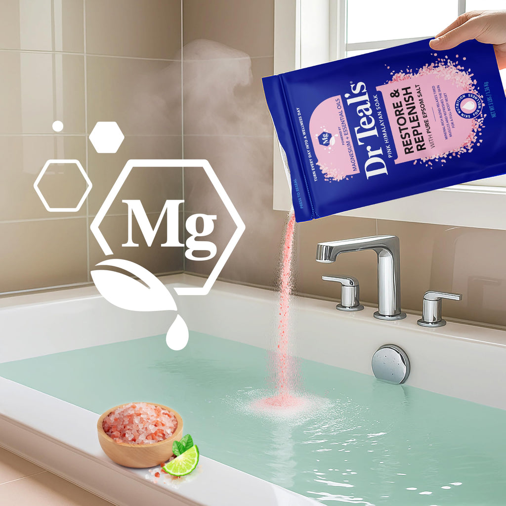 Dr Teal's Epsom Salt Magnesium Soak, Restore & Replenish with Pink Himalayan Salt, 3 lbs