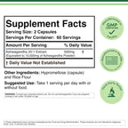 Ashwagandha 500mg 20:1 Extract, Stress, Calm + Sleep Support, 120 Capsules | Stress, Calm + Sleep Supplement, Concentrated 20:1 Root (~10g Equivalent), AM or PM Use, Vegetarian, 60-Day Supply