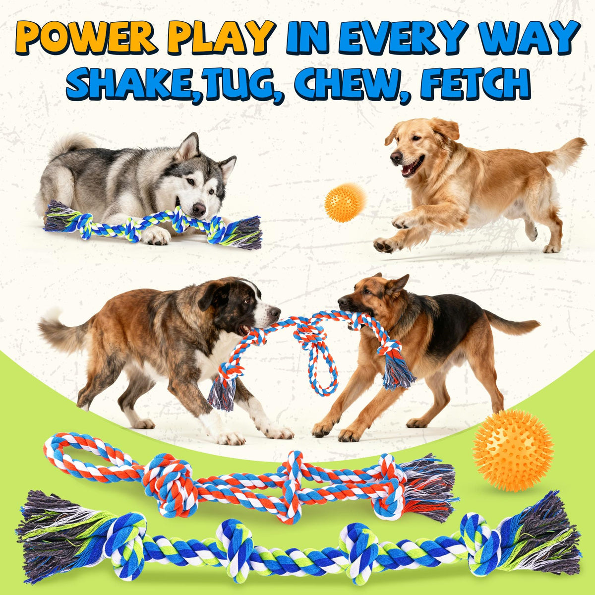 Tough Dog Toys for Aggressive Chewers – 3 Pack Tough Chew Toys for Large Dogs, Strong Rope Toys Ideal for Tug-of-War & Teeth Cleaning
