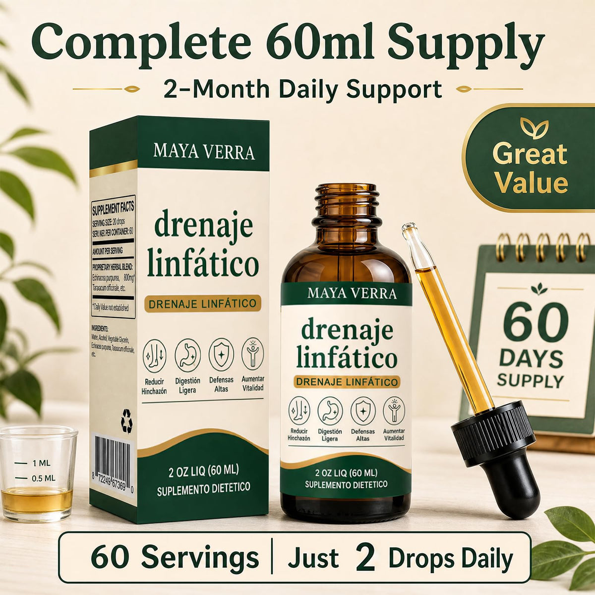Mayaverra Drenaje LinfáTico Gotas, Lymphatic Drainage Drops,Helps Support Fluid Balance and Body Care Routine
