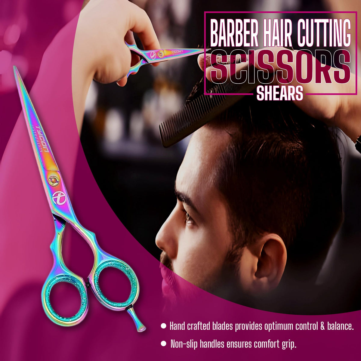Tycon Hair Cutting Scissors Professional 6.5" – Japanese Stainless Steel, 2.7" Razor Edge Blade Barber Scissors – Ergonomic design - Precision Hair Scissors for Smooth Cutting - Salon & Personal Use