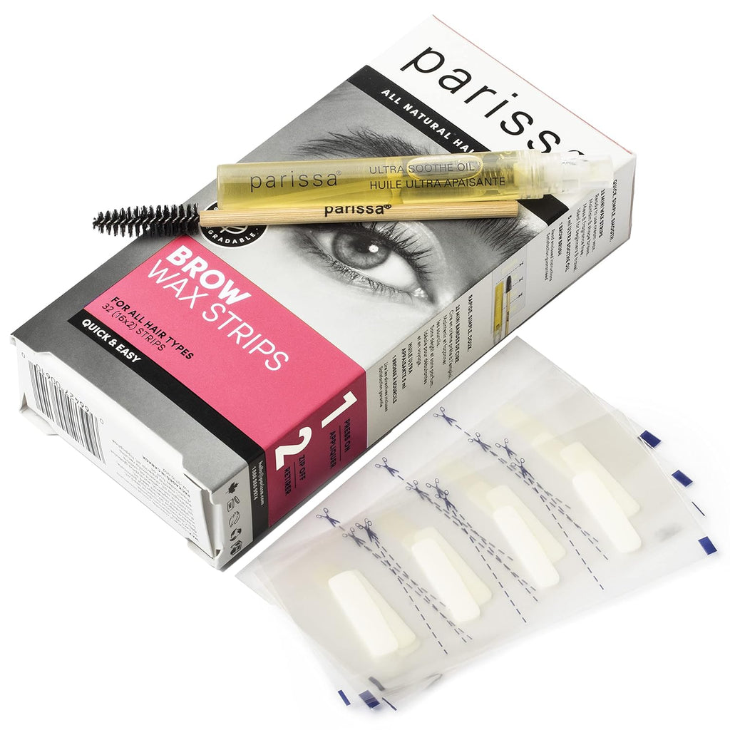 Buy now Parissa Eyebrow Wax Strips | Biodegradable & Fragrance-Free | Ready-to-Use Hair Removal Kit for At-Home Brow Waxing, Gentle on Sensitive Skin with Post-Wax Ultra Soothe Oil | 32 Strips (16 x 2) at indiglob india