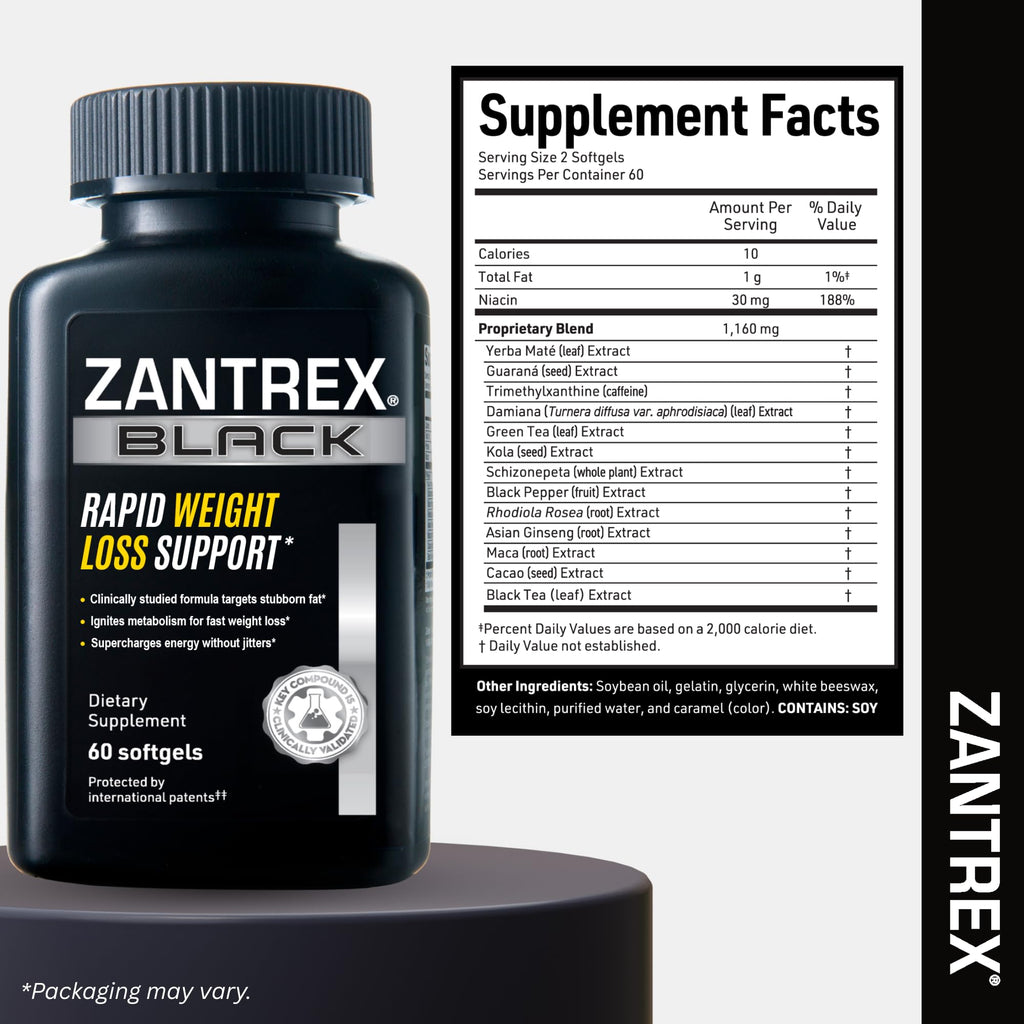 Zantrex Black – Naturally Boost GLP-1 & Metabolism Support | Thermogenic Energy, Weight Management Formula | 60 Pills