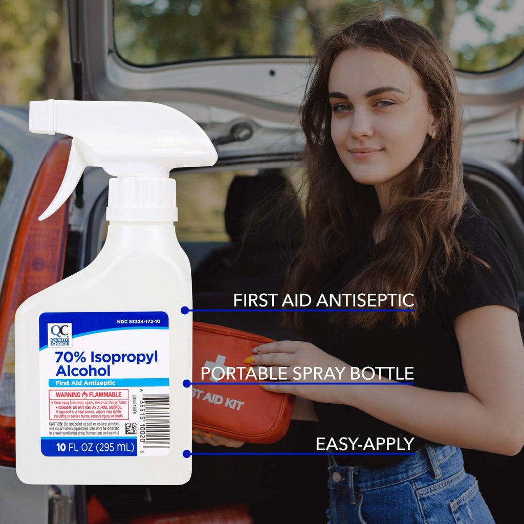 Quality Choice First Aid Antiseptic, 70% Isopropyl Alcohol for Minor Cuts, Scrapes and Burns, Spray, 10 FL OZ