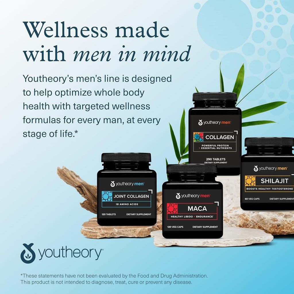 Buy now Youtheory Men's Joint Collagen with 18 Amino Acids - Hair, Nail, Muscle, Bone & Joint Support - with Boswellia Extract, Ginger & Black Pepper* - 120 Tablets (60-Day Supply) at indiglob india