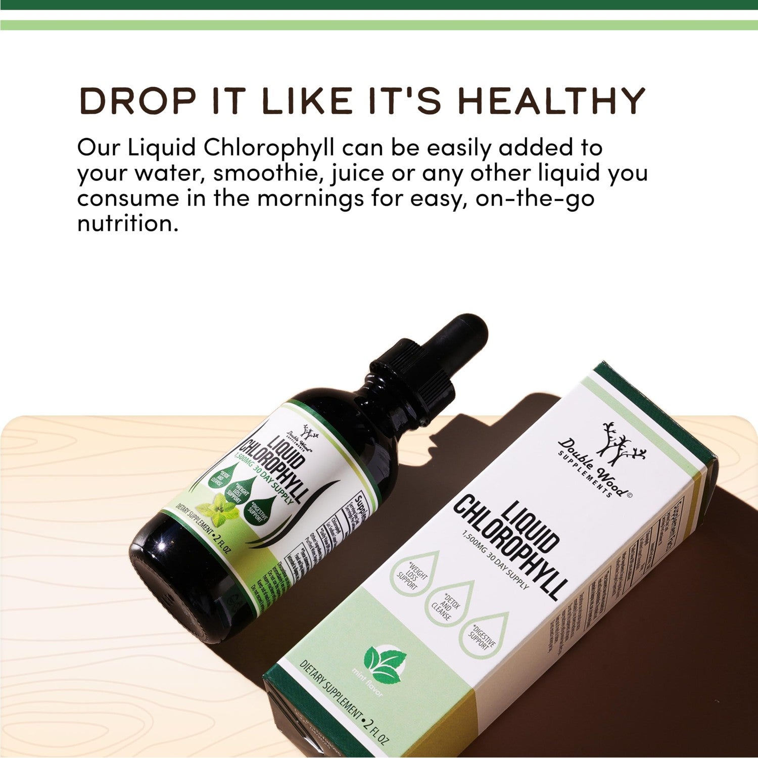 Liquid Chlorophyll Drops, Gut Health + Clear Skin, Peppermint Flavored, 2oz | Supports Digestion, Immunity, Detoxification + Clear Skin, Mulberry-Derived Chlorophyll, Mixes Clean, Nearly Tasteless, Vegan
