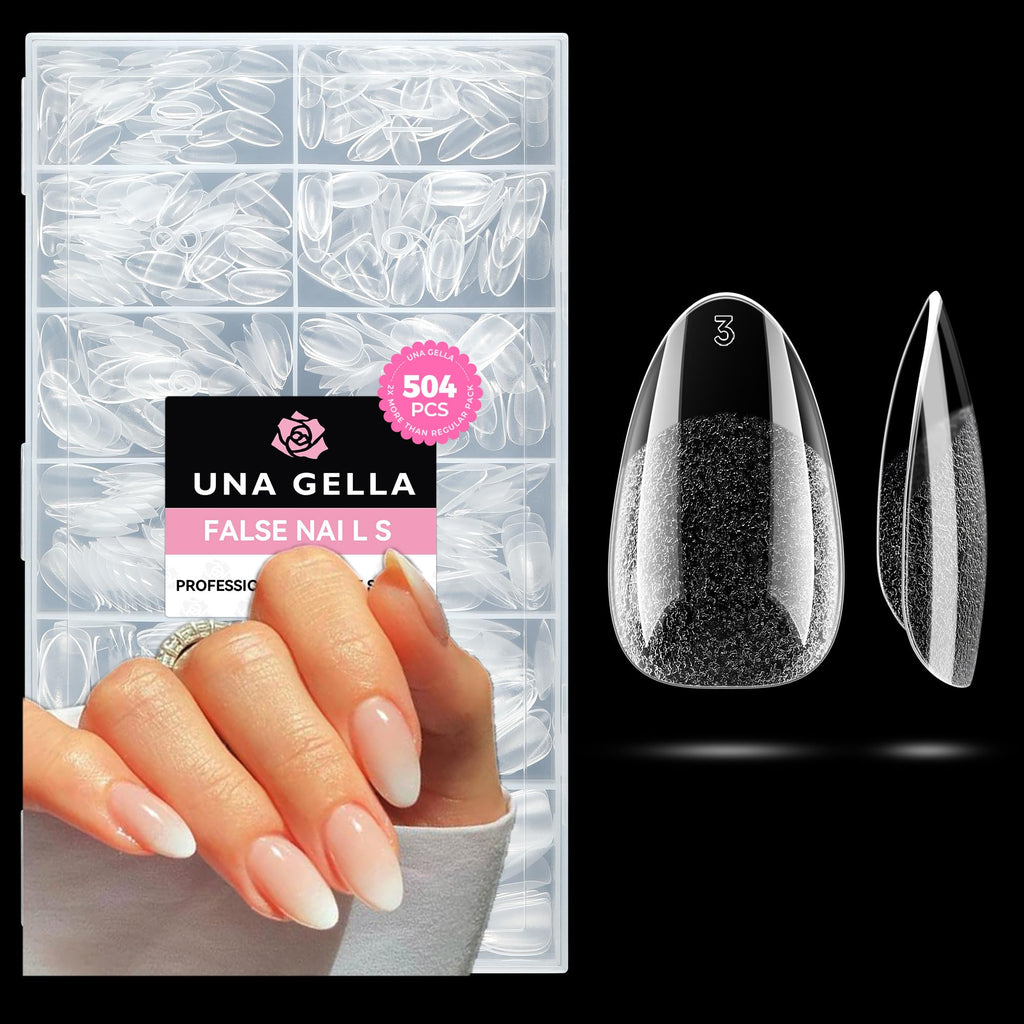 Buy now UNA GELLA Almond Gel Nail Tips, 504PCS Pre Etched Clear Fake Nails Tips Medium Almond Shape - 12 Sizes Full Cover Soft Acrylic Press On Nail Extensions No C Curve Gift for Diy at Home at indiglob india