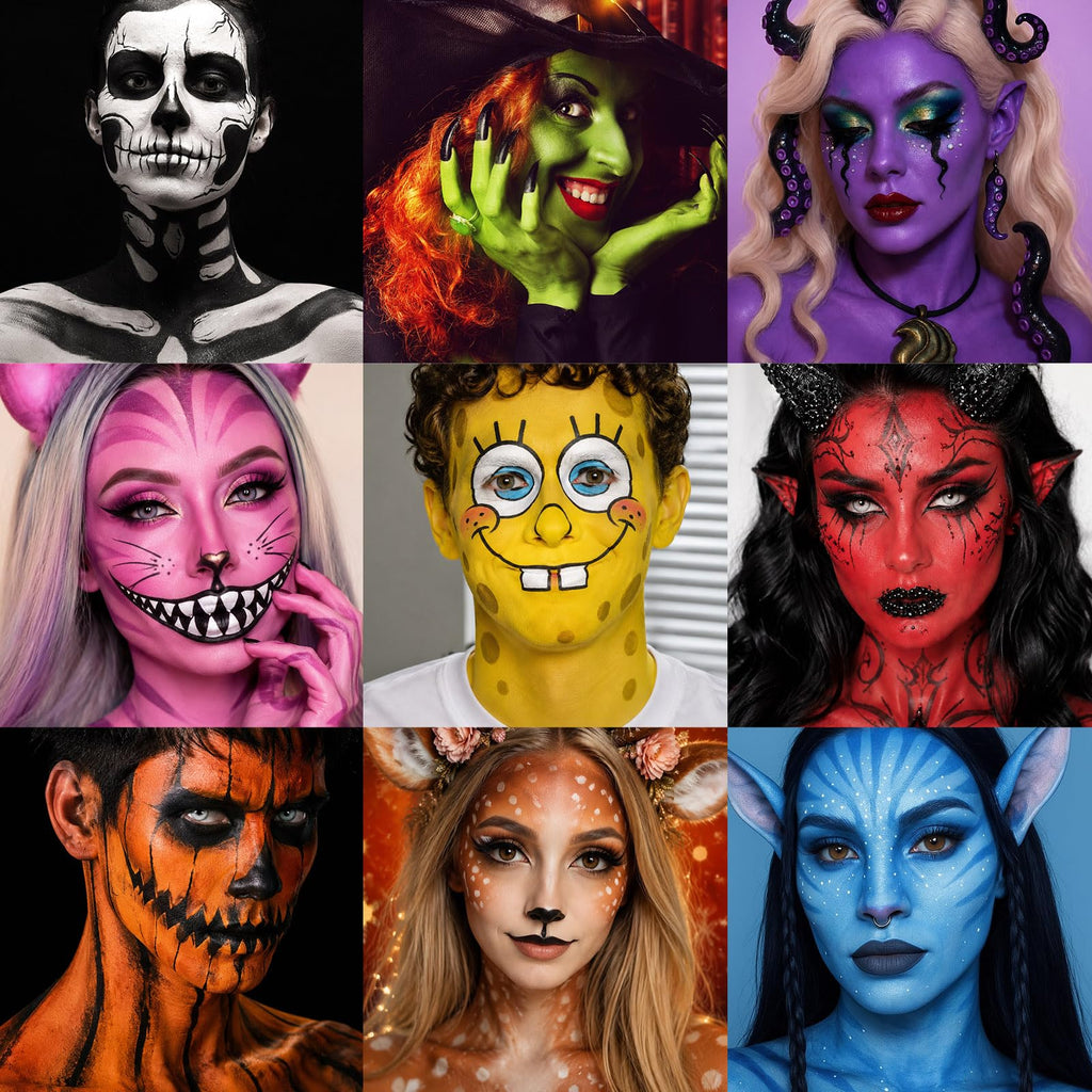 UCANBE Athena Basic Face Body Paint Oil Palette, 12 Color Large Black White Professional Face Painting Makeup Kit, Facepaint Pallet for Halloween SFX Party Art Stage Costume Cosplay Clown Goth Make Up