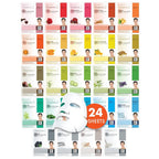 DERMAL 24 Combo Korean Essence Sheet Mask Variety Pack, Collagen & More | 24 individually wrapped essence masks - collagen, hyaluronic, vitamin, snail, aloe, green tea, pearl, charcoal & more