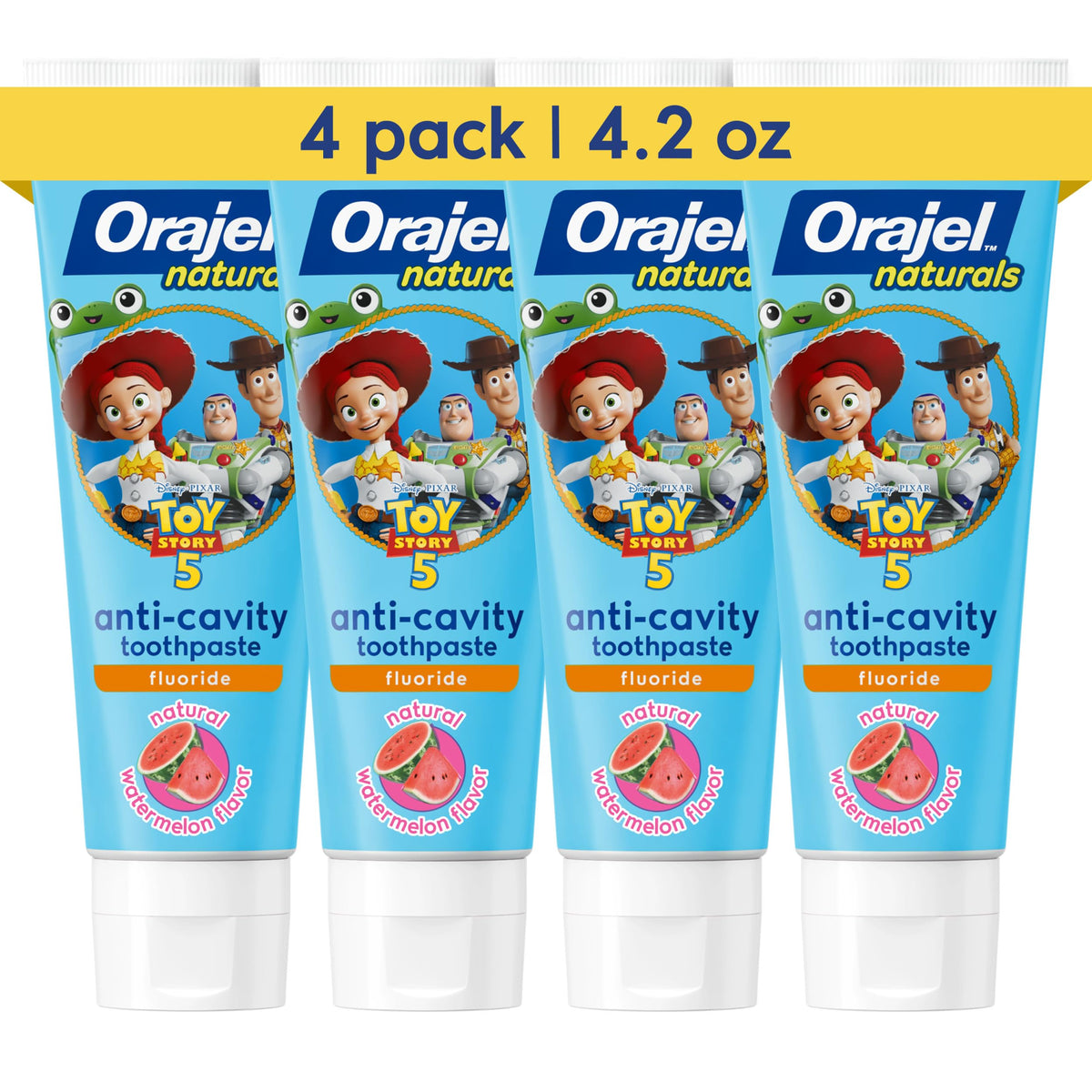 Orajel Naturals Toy Story 5 Anti-Cavity Fluoride Toothpaste, 4.2 oz, 4-Pack