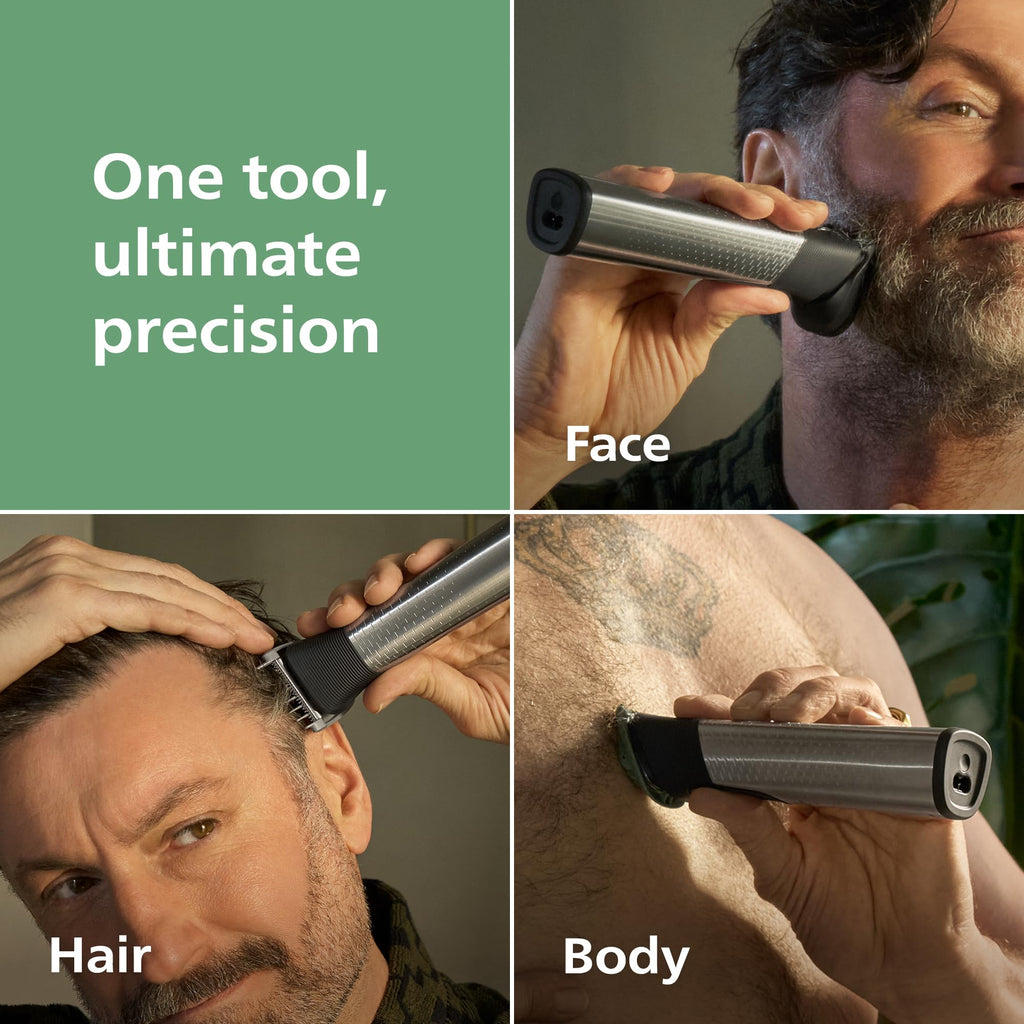 Norelco Philips All-in-One 9000 23-in-1 Trimmer, Face, Hair & Body, Steel | Beard Styler, Nose, Detail Trimmer, Body Shaver, Hair Clipper, Steel Blades, 29 lengths, 6-Hr Runtime, Showerproof, MG9575/49