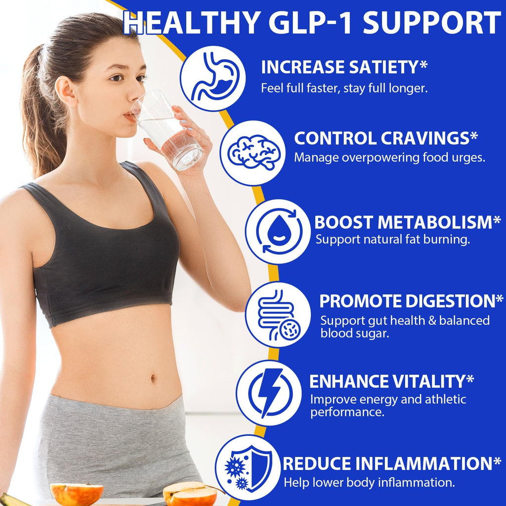 GLP-1 Supplement for Women & Men, 43-in-1 Natural Complex to Boost GLP-1 Levels, Support Appetite Control, Satiety, Metabolism & Digestive Health, Probiotic Nutritional Supplements - 60 Capsules