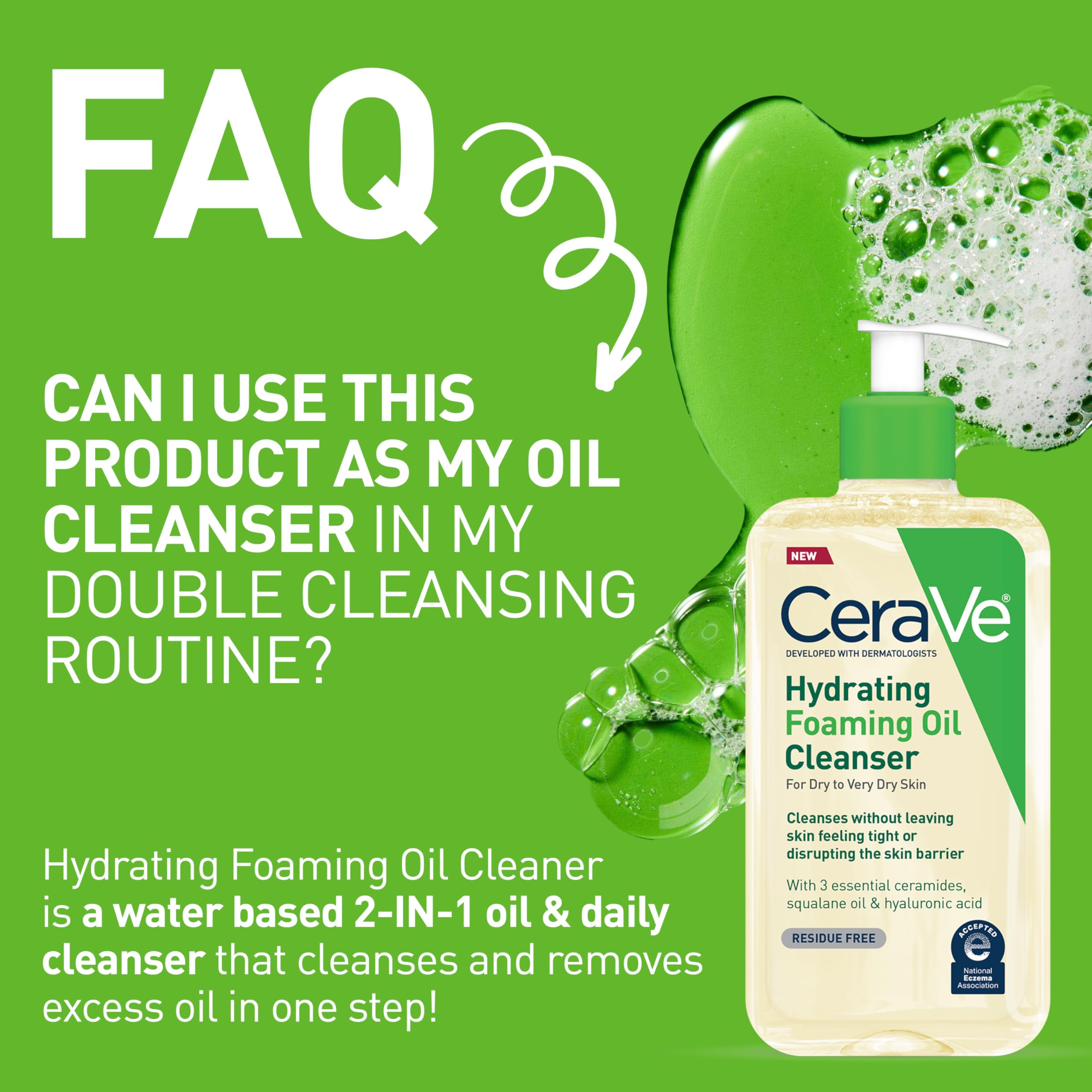 CeraVe Hydrating Foaming Oil Facial Cleanser with Hyaluronic Acid, 19oz | Squalane Face & Body Wash with Double-Cleansing Efficacy Removes Makeup without Residue, For Dry To Very Dry Skin