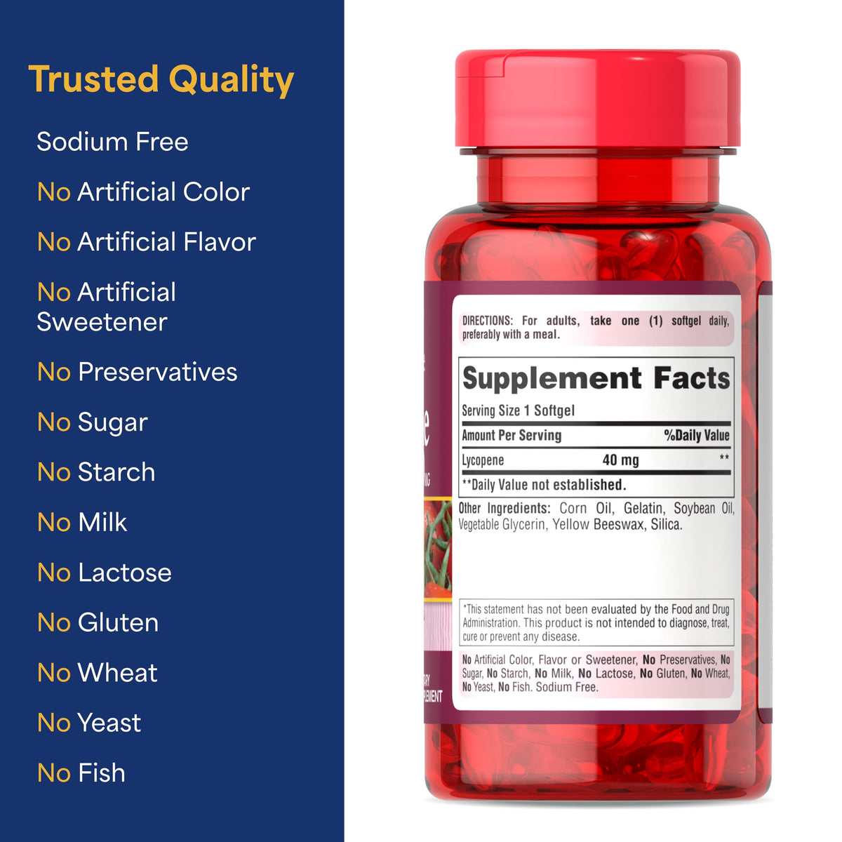 Puritan's Pride Premium Lycopene 40mg, 60 Rapid Release Softgels
