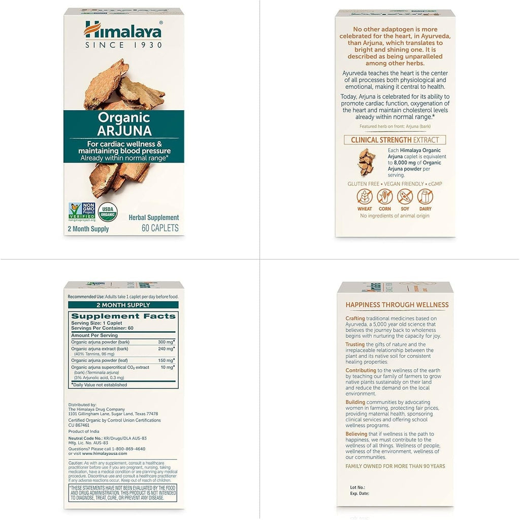 Buy now Himalaya Organic Arjuna, 60 Day Supply - Herbal Supplement Supporting Heart Health and Normal Blood Pressure - USDA Organic, Vegan, Non-GMO, Gluten Free, 700 mg, 60 Caplets at indiglob india