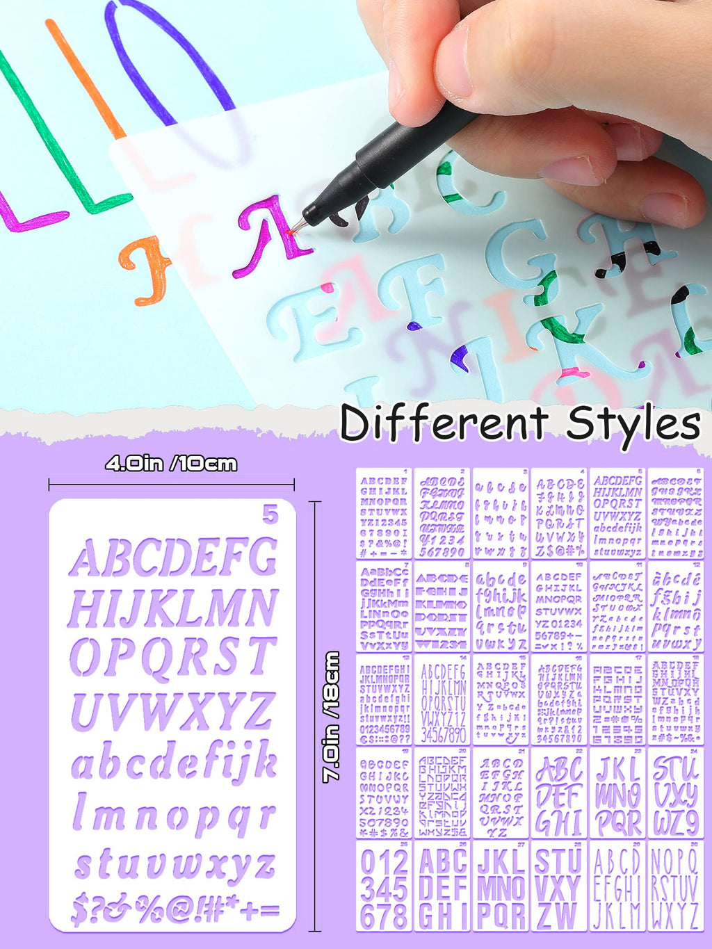 30 Pcs Letter Stencils for Painting 4 x 7 Inch Number Alphabet Stencils