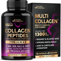 Multi Collagen Peptides 1300mg - Hydrolyzed Types I II III V & X - 120 Caps | Collagen Supplements for Women + Hyaluronic Acid, Vitamin C & E - Skin Hair Nails & Joint Support - Lab Tested, 60-Day Supply
