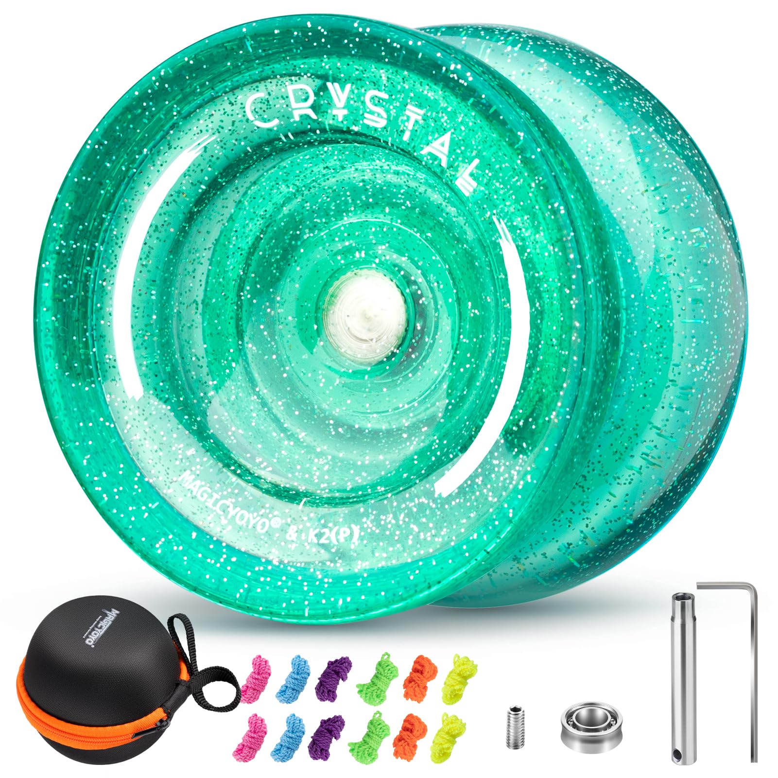 Buy now MAGICYOYO K2 Plus Crystal Orange Yoyo, Professional Fingerspin Trick Yo Yo for Kids/Adults, Responsive Yo-yo for Beginner, Replacement Unresponsive Bearing with 6 Yo yo Strings+Bearing Remover K2 Glitter Green at indiglob india