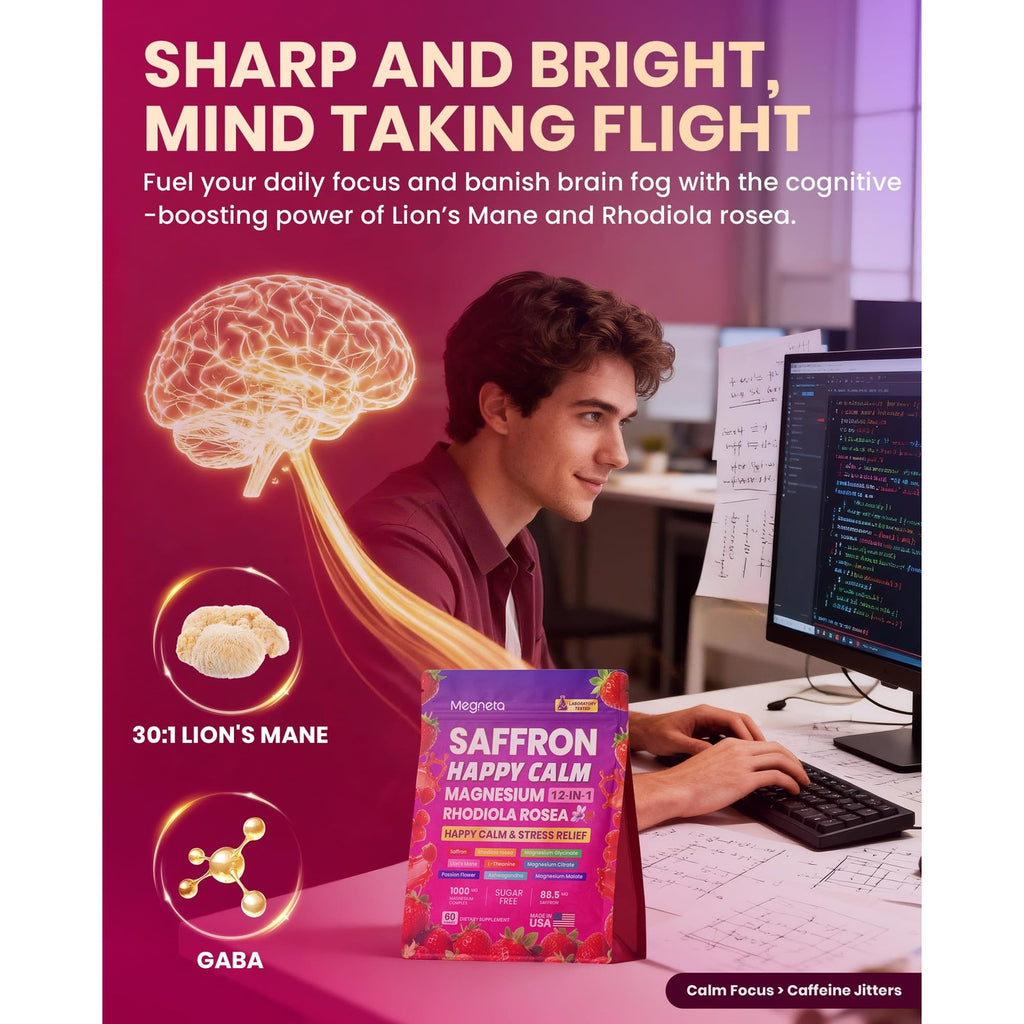 Saffron Gummies Happy Calm, Magnesium Gummies for Women & Men