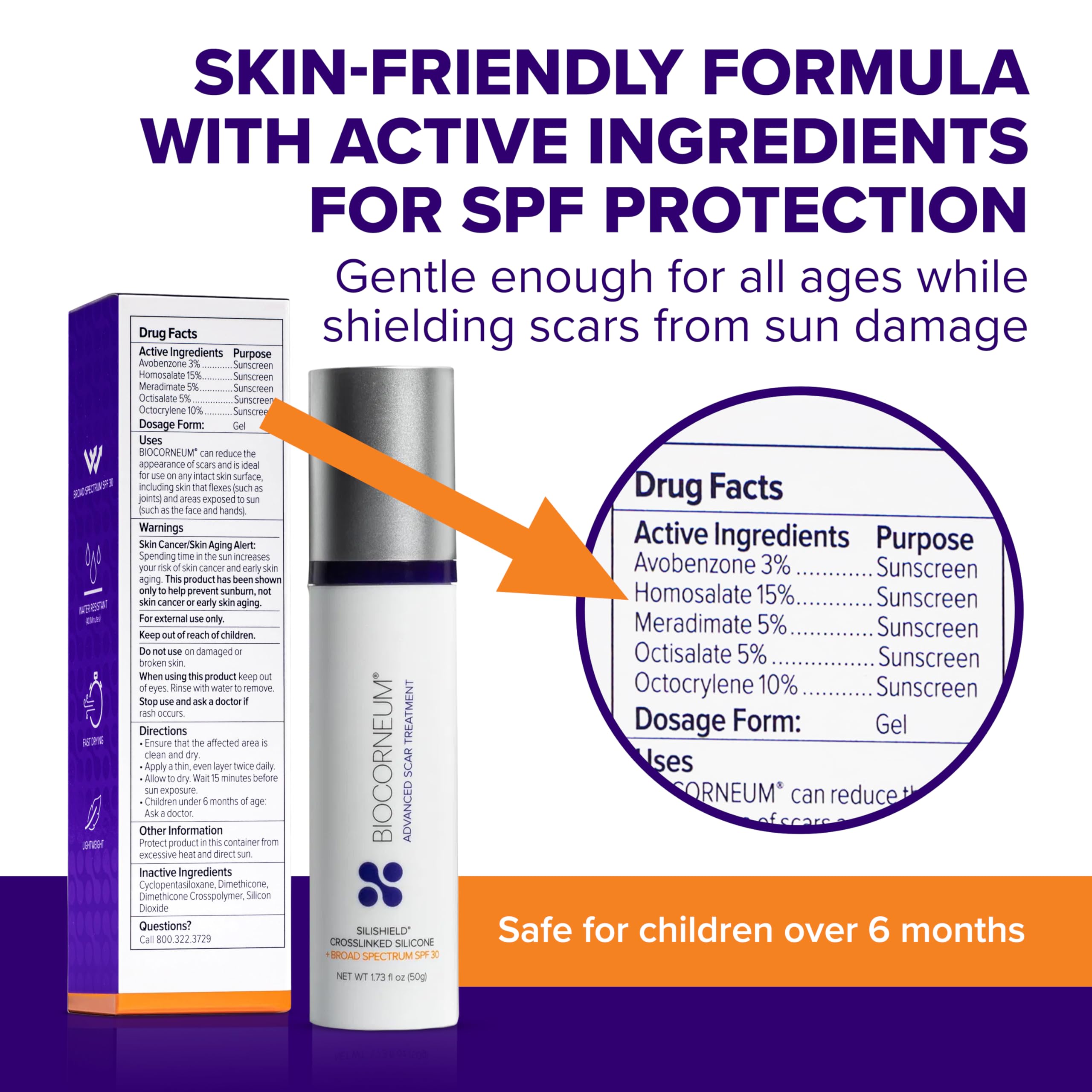 Biocorneum Silicone Scar Gel with SPF 30, Fast-Drying Scar Cream, 10g | Advanced Scar Treatment with Silishield®, Water Resistant Silicone Gel for Scars New & Old, Scar Cream for Surgical Scars