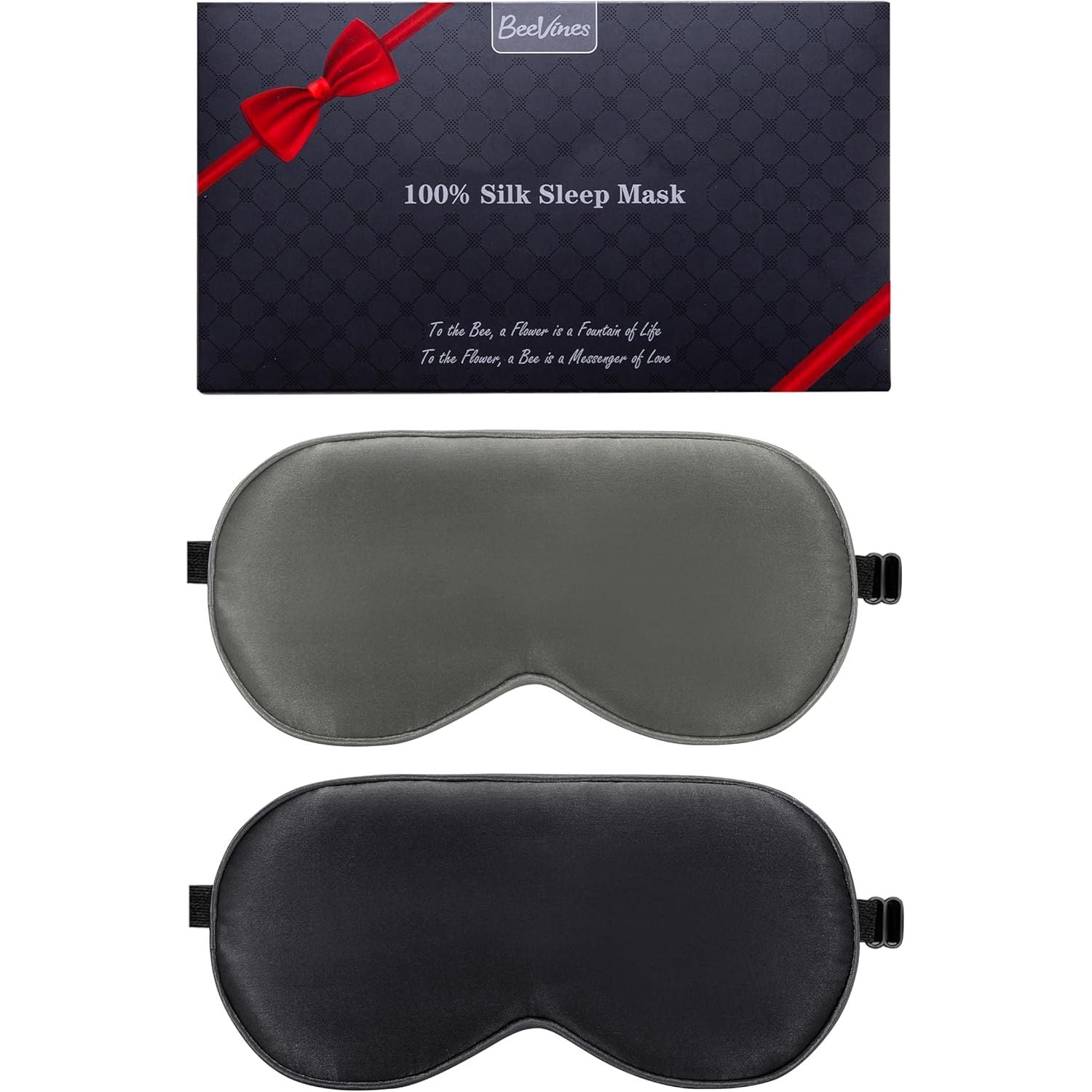 Buy now BeeVines Sleep Mask, 2 Pack 100% Real Natural Silk Eye Masks with Adjustable Strap for Sleeping, Mulberry Silk Eye Sleep Shade Cover, Blocks Light Reduces Puffy Eyes Traveling Gifts (Black & Black) 04-black & Galaxy Grey at indiglob india