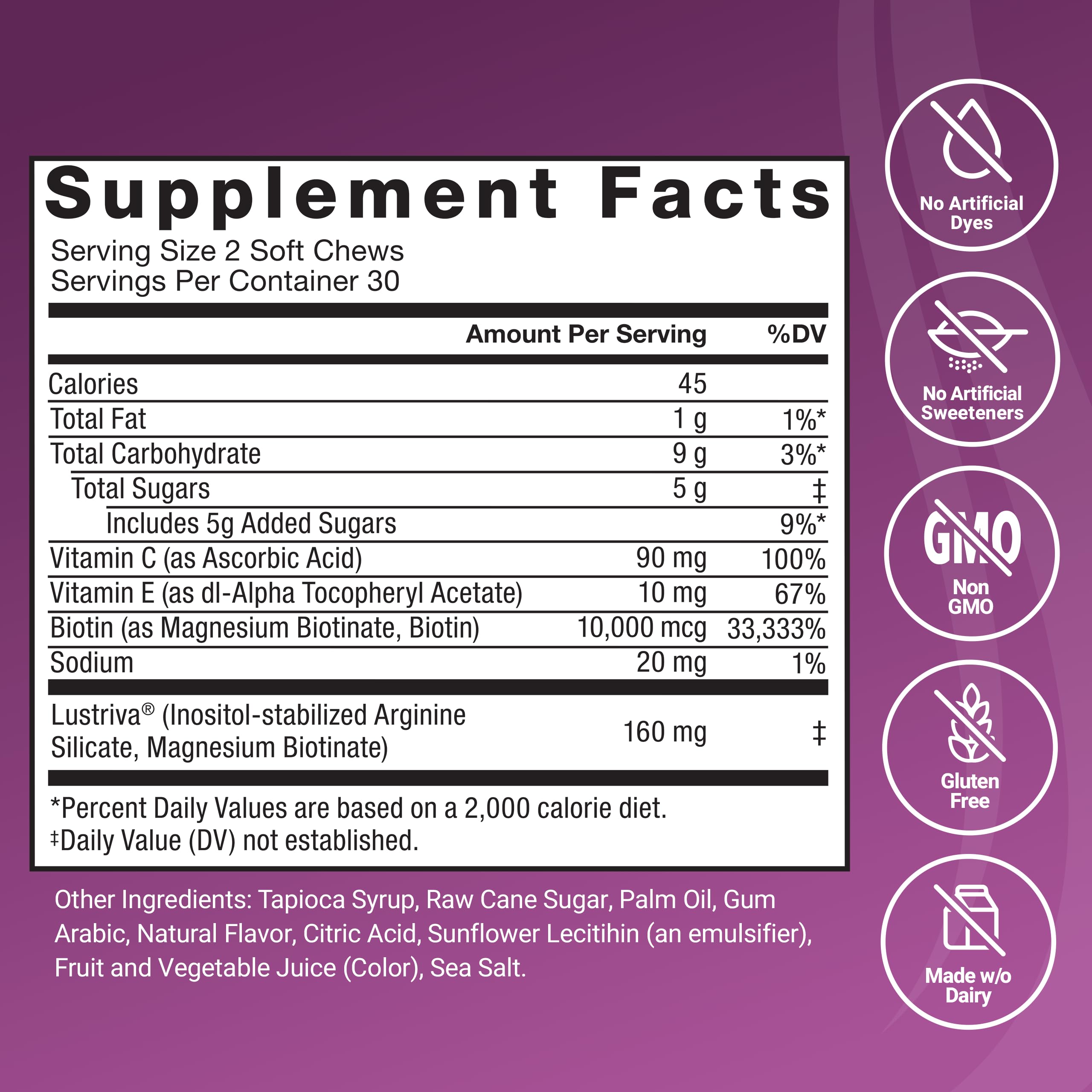 Force Factor Hair Growth Accelerator Soft Chews with Lustriva | Hair Growth Vitamins for Women & Men with Clinically Studied Lustriva & Biotin for Thicker, Fuller Hair, 60 Soft Chews