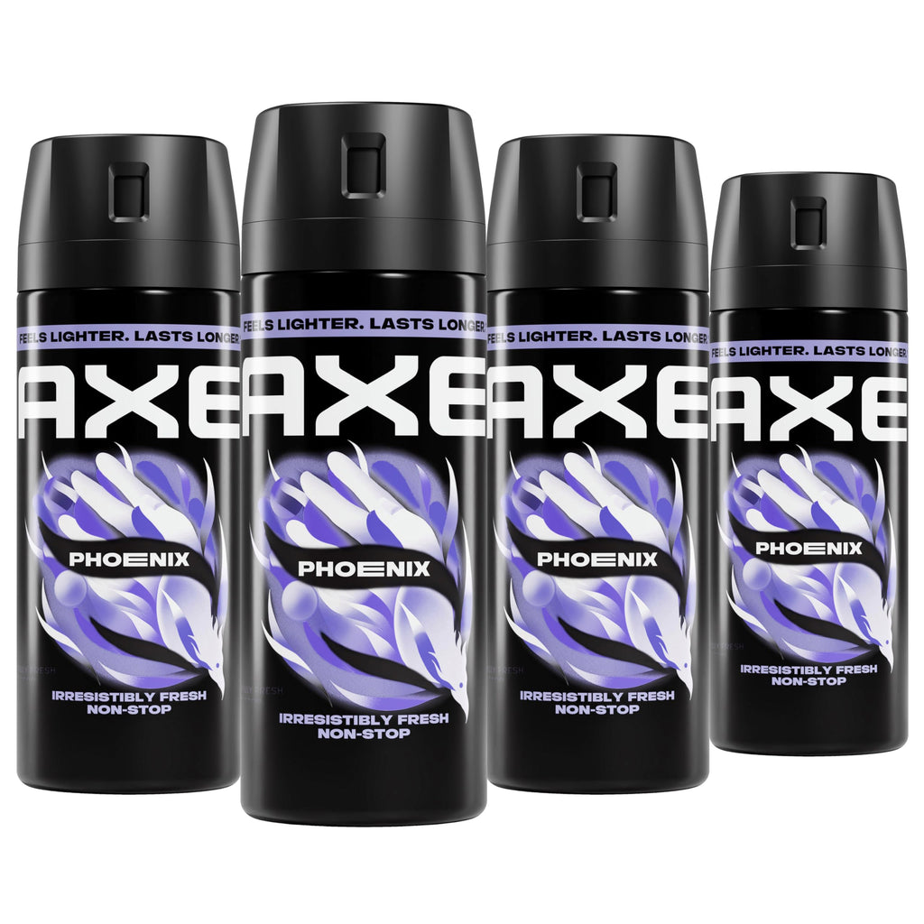 AXE Body Spray Phoenix 4 Count Apollo 48 Hour All Over Fresh 2.9 oz