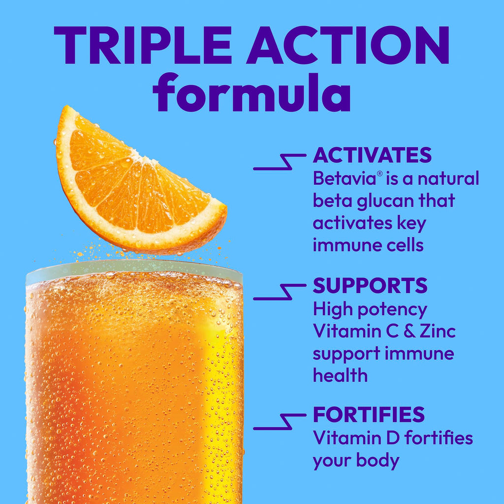 Emergen-C Immune+ Triple Action Immune Support Powder, Super Orange, 30 ct | With BetaVia (R), 1000mg Vitamin C, B Vitamins, Vitamin D and Antioxidants, Super Orange, Back to School Essentials