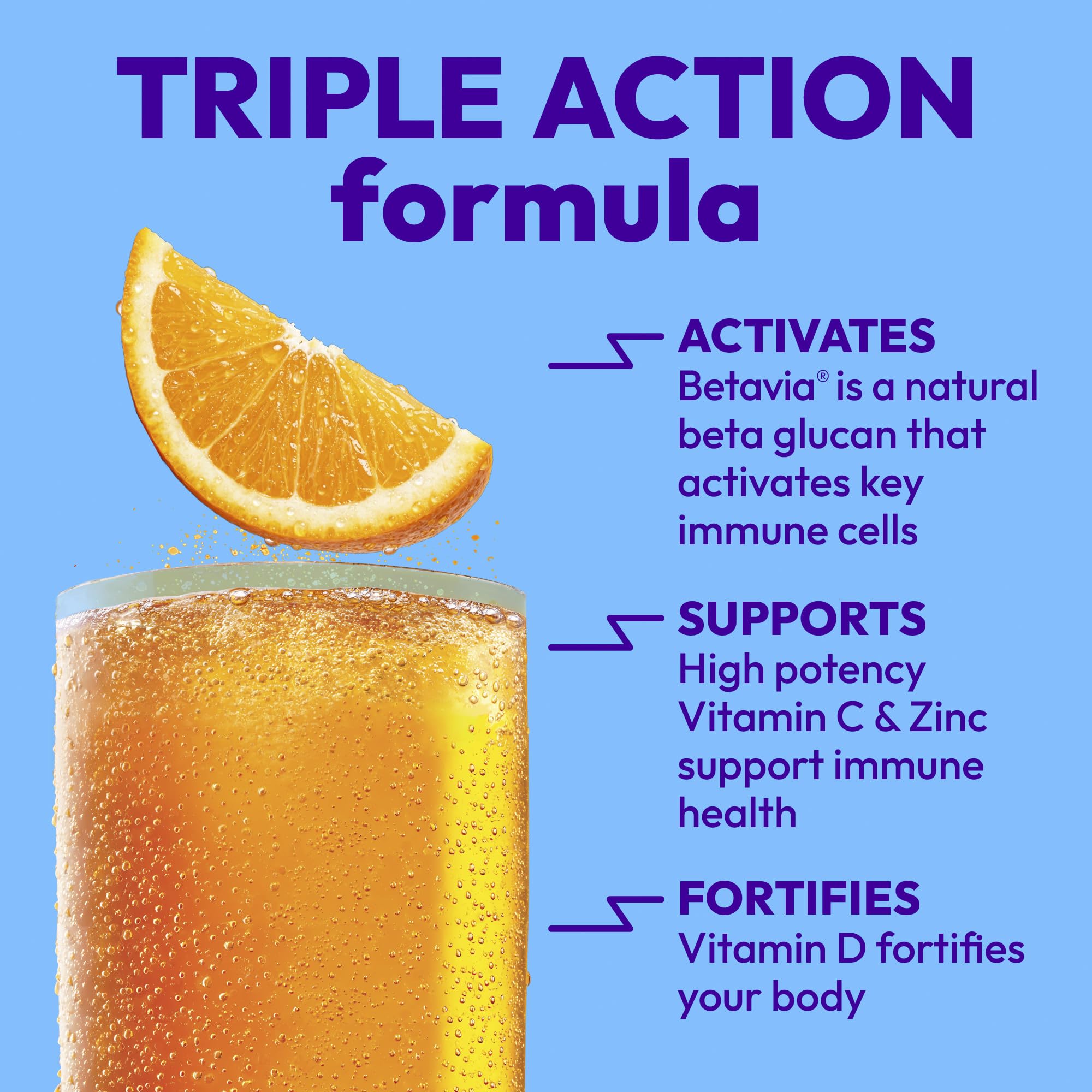 Emergen-C Immune+ Triple Action Immune Support Powder, Super Orange, 30 ct | With BetaVia (R), 1000mg Vitamin C, B Vitamins, Vitamin D and Antioxidants, Super Orange, Back to School Essentials