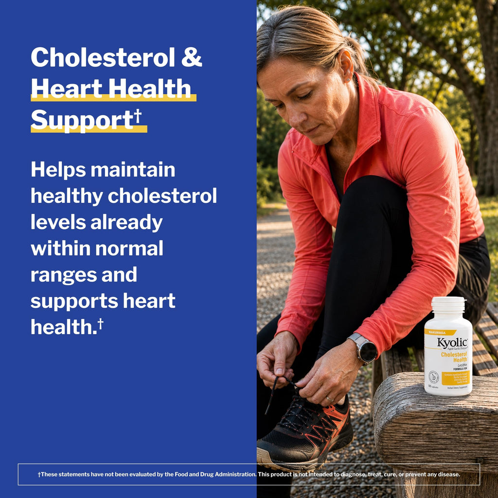 Kyolic Aged Garlic Extract Cholesterol Health* Formula 104, 100 Capsules | Odorless Organically Grown Aged Garlic Extract and Lecithin to Support Healthy Cholesterol and Heart Health, GMO-Free