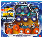 Buy now Hot Wheels Monster Trucks Multipack, 1:64 Scale Mega-Wrex & Tiger Shark Toy Trucks with Big Rigs in Matching Power Smashers Deco at indiglob india