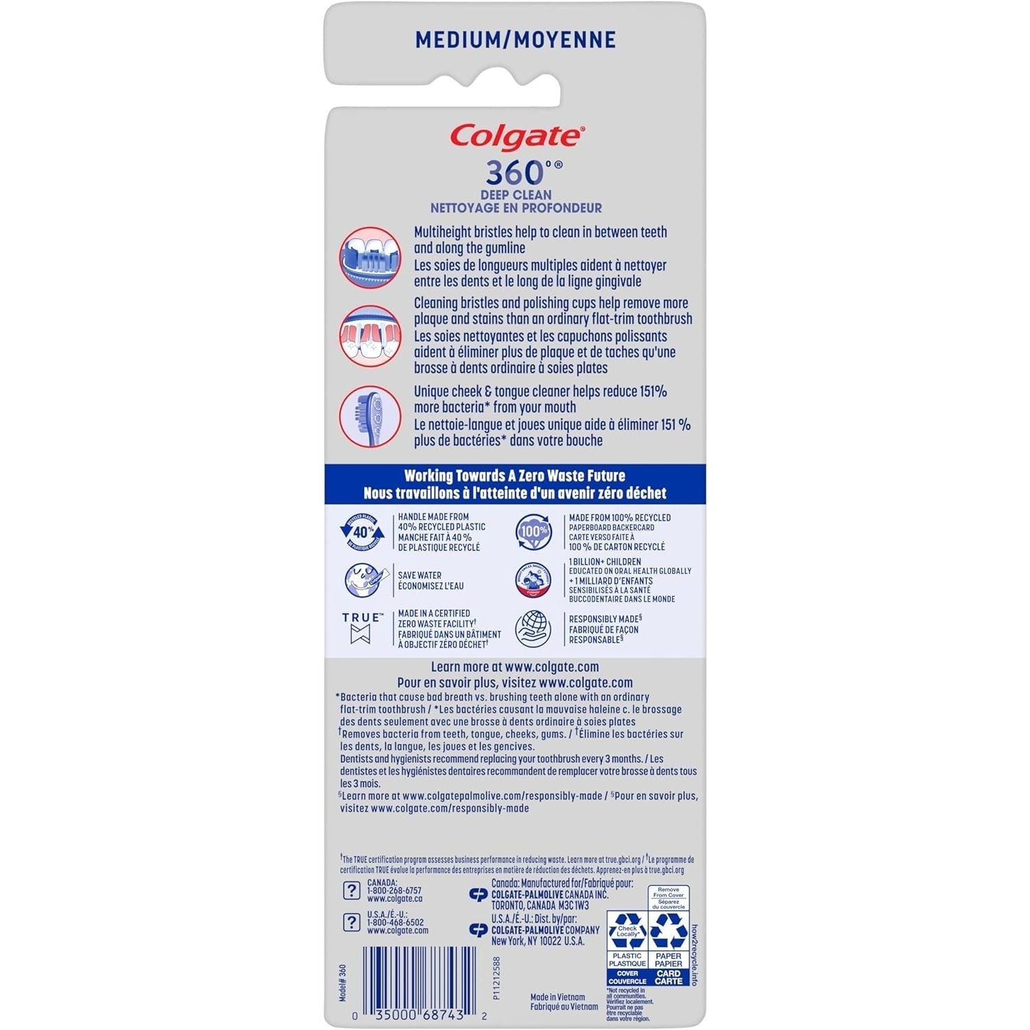 Buy now Colgate 360 Whole Mouth Toothbrush, Adult Toothbrushes Medium Bristles, Helps Remove Bad Breath Bacteria and Plaque, Medium Toothbrush Pack, Includes Cheek and Tongue Cleaner, 4 Pack at indiglob india