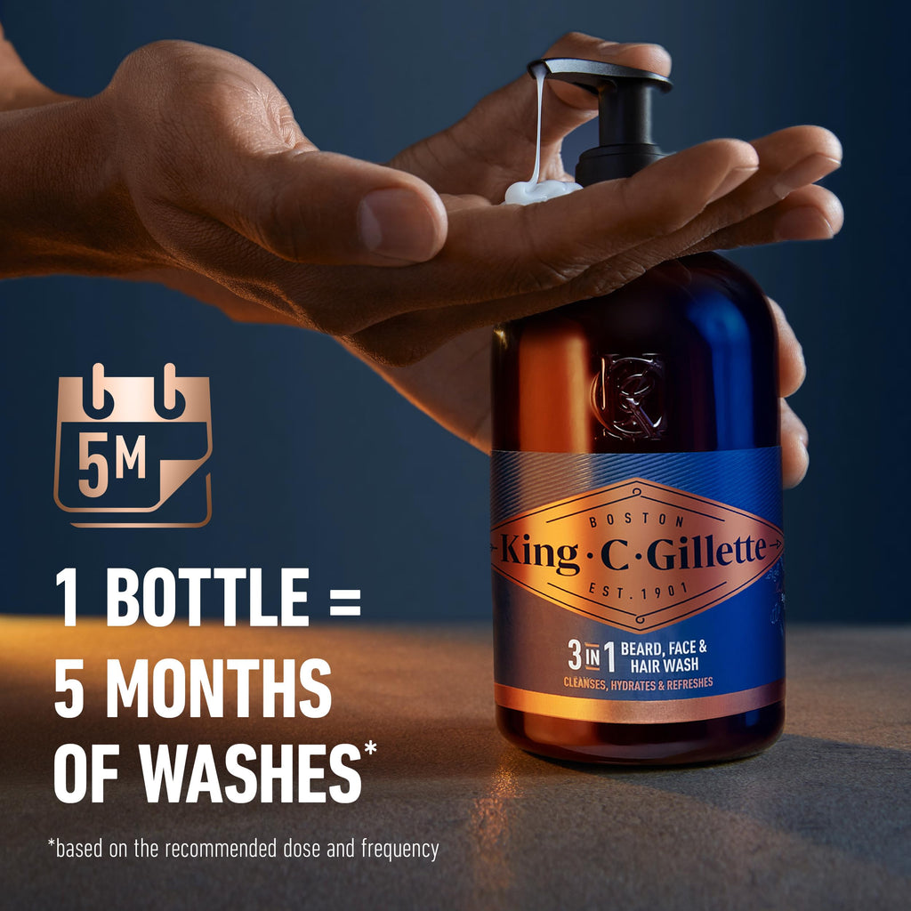 King C. Gillette Beard Wash, Mens Face Wash, 11.8 oz, Infused with Argan Oil and Avocado Oil to Cleanse Hair and Skin