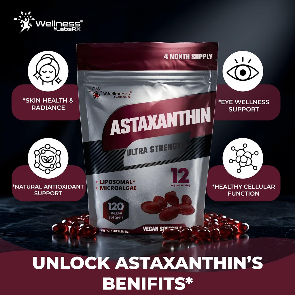 Astaxanthin 12mg, 120 Softgels, 4 Month Supply Axanthanin Supplement