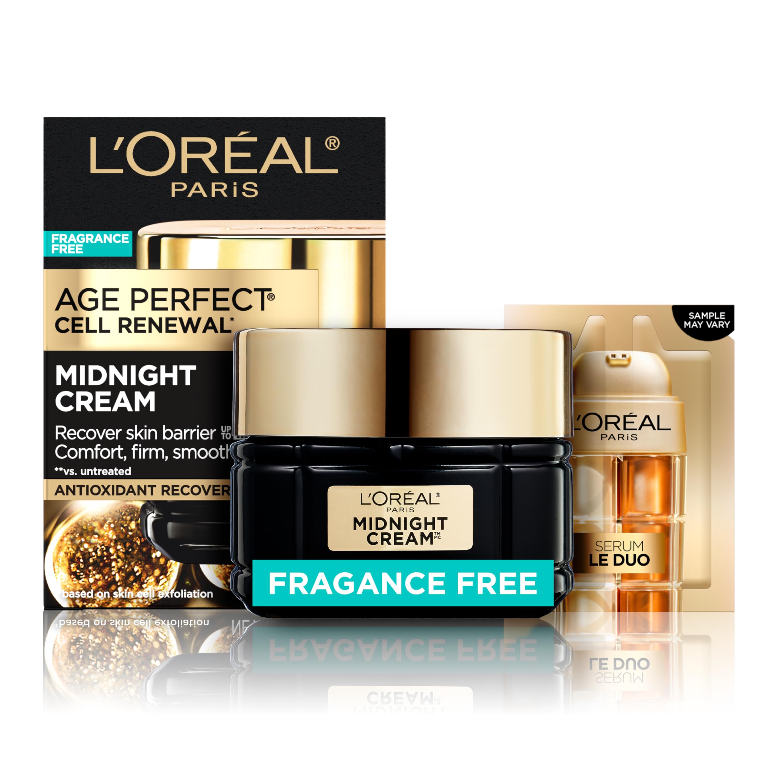 L'Oreal Paris Age Perfect Anti-Aging Midnight Cream, Face Moisturizer with Shea Butter to Reduce Wrinkles and Firm Skin, 1.7oz + Serum Sample