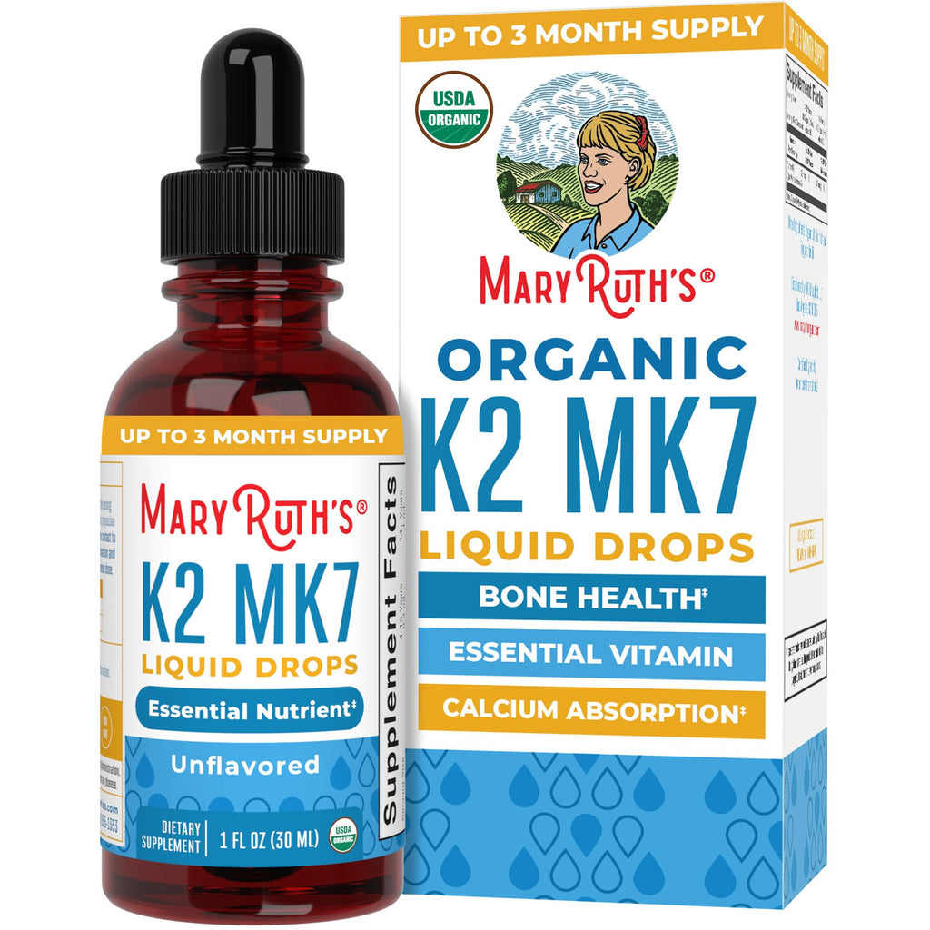 MARYRUTH'S USDA Organic Vitamin K2 MK7 Liquid Drops for Adults & Kids, 1 oz