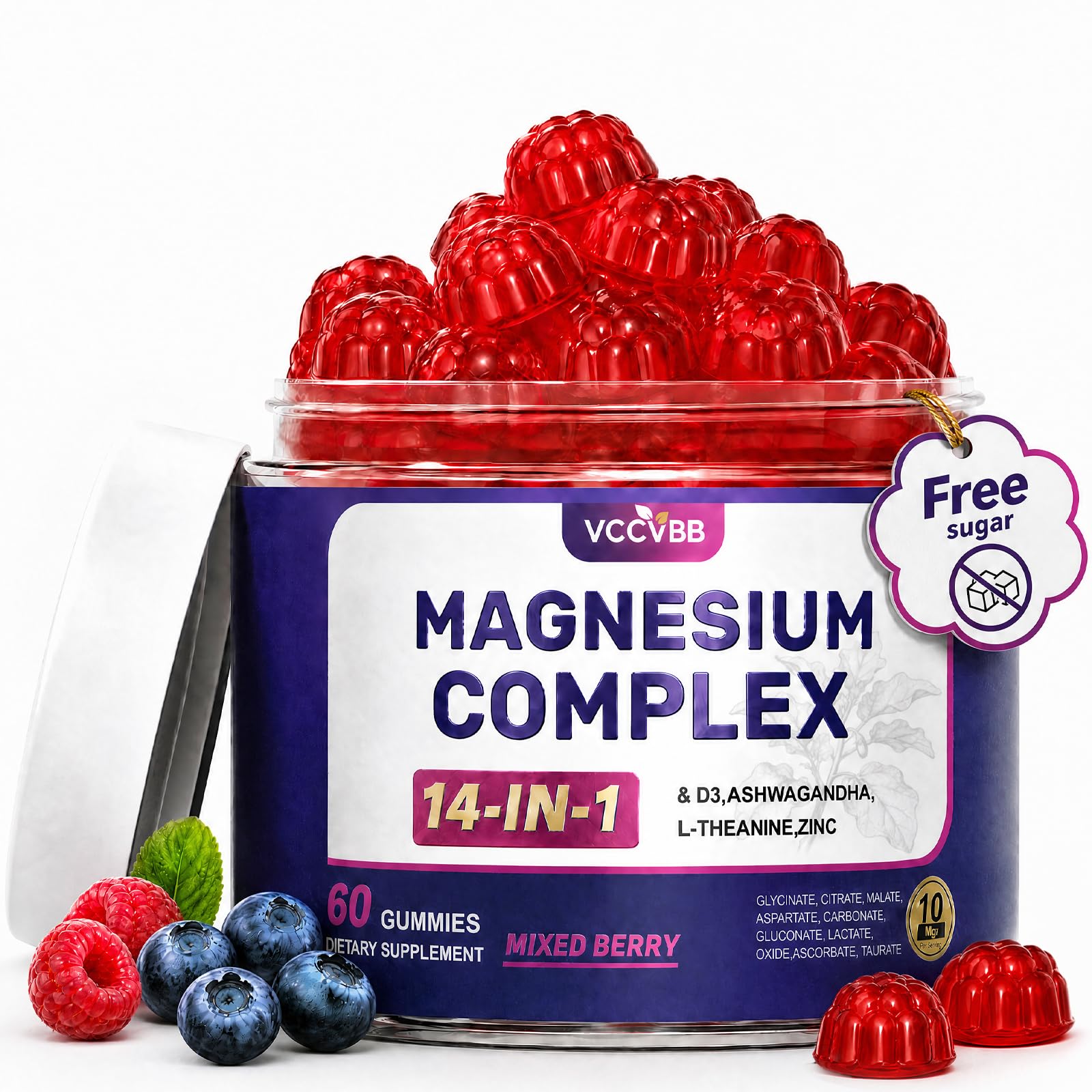Magnesium Glycinate Gummies, 500mg 14-in-1 Magnesium Complex, 60 Count | With Ashwagandha, L-Theanine, Zinc & Vitamin D3 to Support Relaxation, Sleep, Muscle & Immune Health