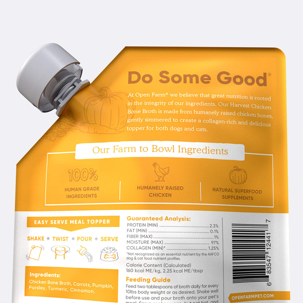 Open Farm, Chicken Bone Broth, Food Topper for Both Dogs and Cats with Responsibly Sourced Meat and Superfoods Without Artificial Flavors or Preservatives, 12oz