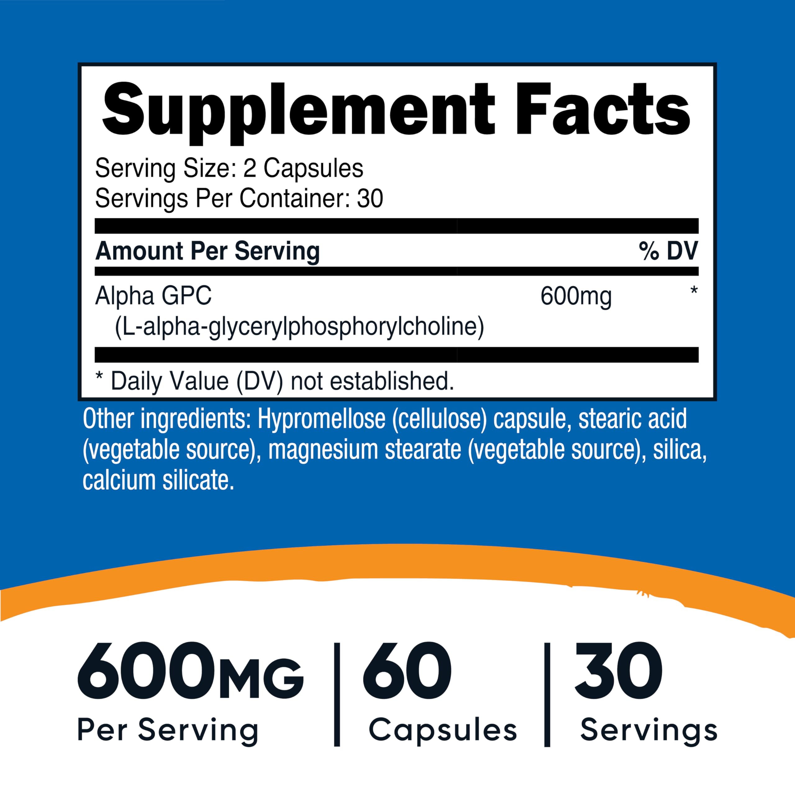 Nutricost Alpha GPC 600mg, 60 Vegetarian Capsules - Non-GMO and Gluten Free, 300mg Per Capsule