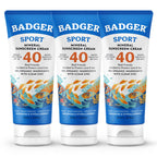 Badger Sport Mineral Sunscreen, Reef Safe, SPF 40, 98% Organic with Zinc Oxide, Water Resistant, Hawaii Reef Act 104 Compliant, Unscented & Hypoallergenic, For Sports & Adventures, 2.9 fl oz, 2-Pack