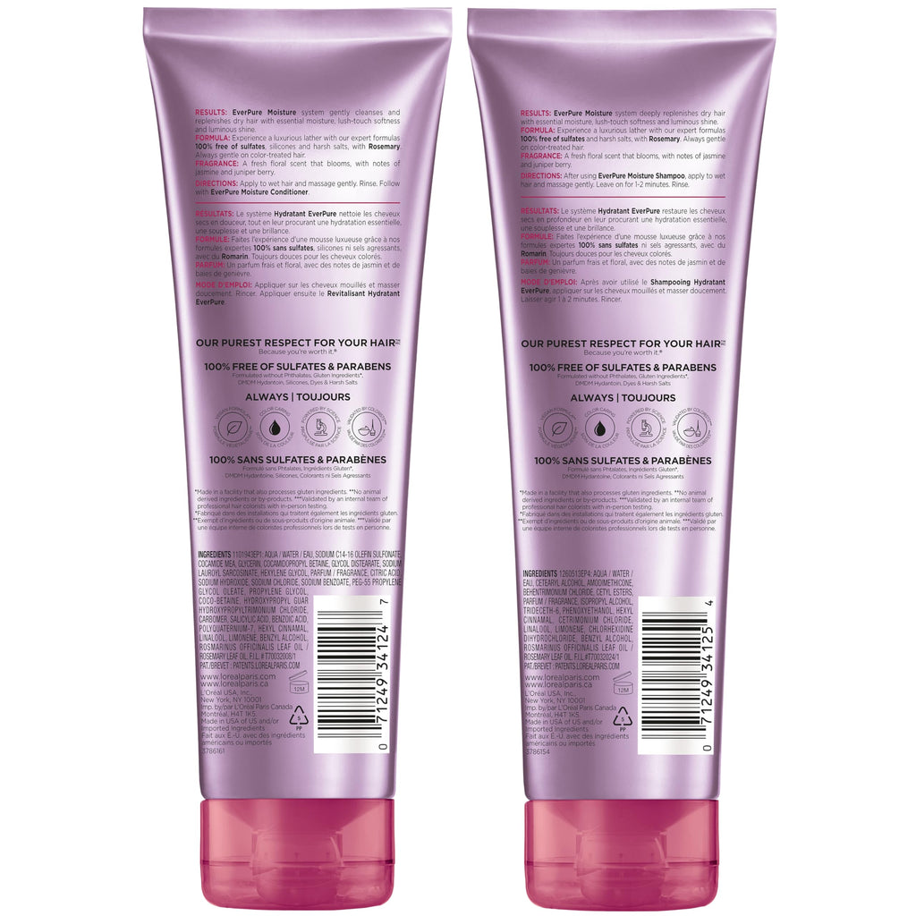L'Oreal Paris EverPure Moisture Shampoo and Conditioner Set, Sulfate-Free Hair Care for Dry or Color-Treated Hair with Rosemary Botanicals, 17 Fl Oz Set