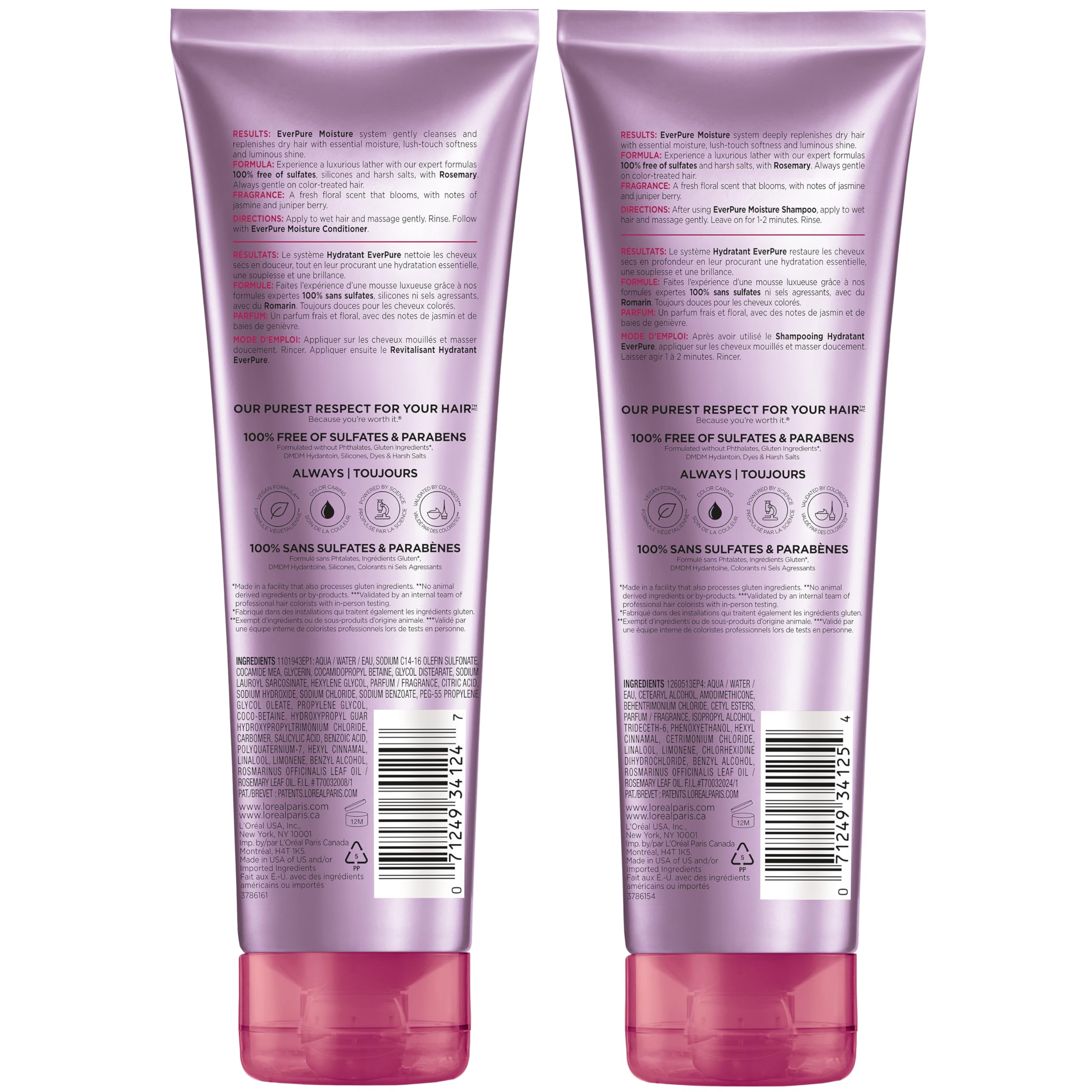 L'Oreal Paris EverPure Moisture Shampoo and Conditioner Set, Sulfate-Free Hair Care for Dry or Color-Treated Hair with Rosemary Botanicals, 17 Fl Oz Set